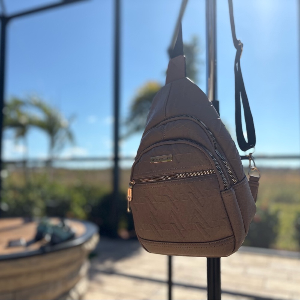 Adrienne Vittadini Brown Quilted Sling Crossbody Bag | Like New Condition